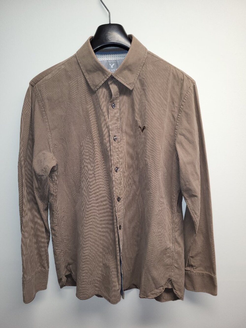 American Eagle Vintage Fit Men’s Brown Striped Button-Up Shirt Size Large